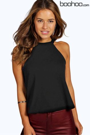 Boohoo Petite High Neck Strap Top